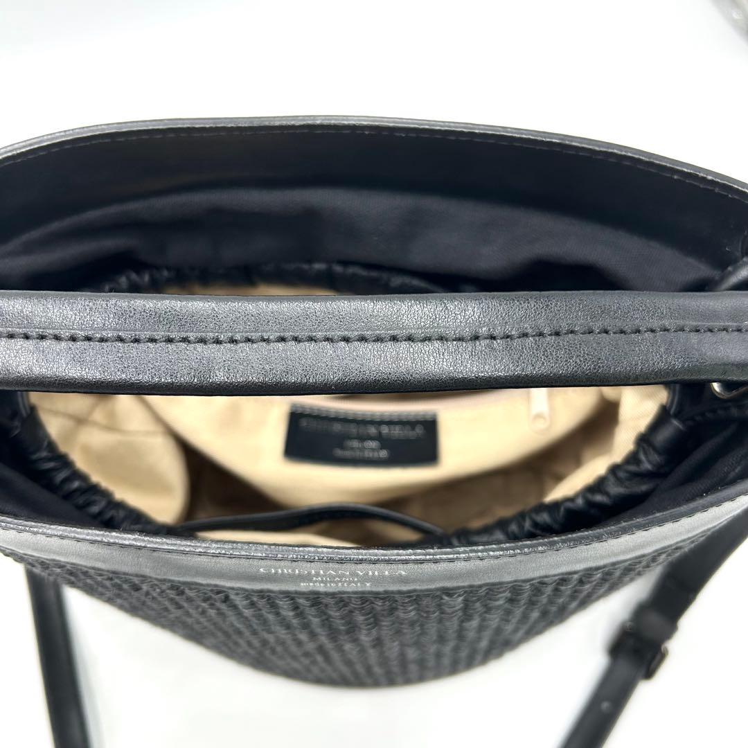 【美品】CHRISTIAN VILLA ラフィアコンビスクエア 2way バケツ