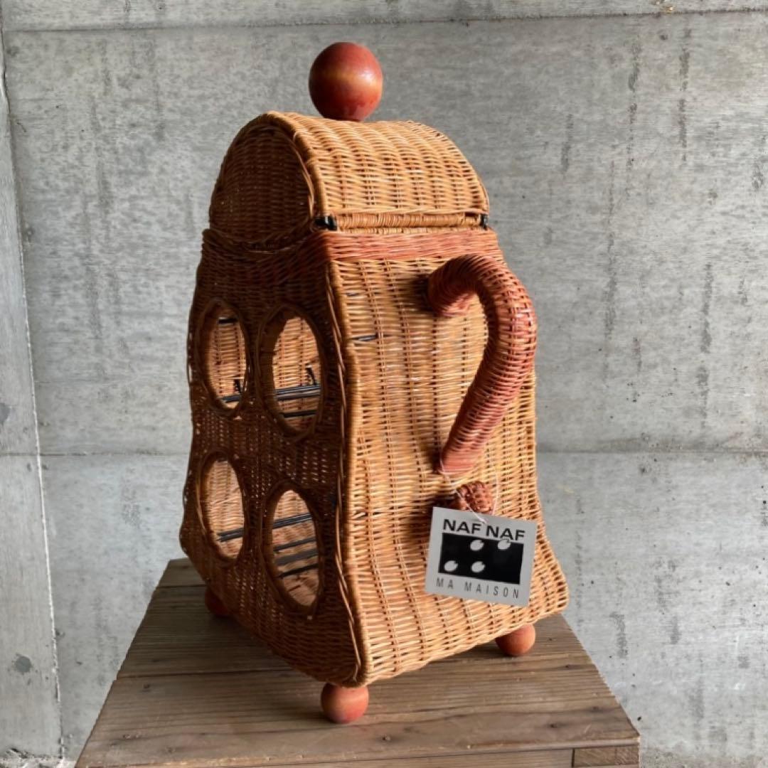 ワイン ボトル ホルダー ラック 籠 ポット 台 収納 籐 ラタン 木製 レトロ