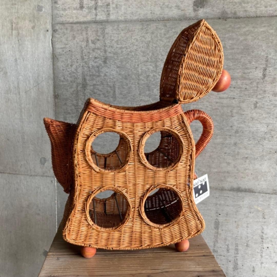 ワイン ボトル ホルダー ラック 籠 ポット 台 収納 籐 ラタン 木製 レトロ
