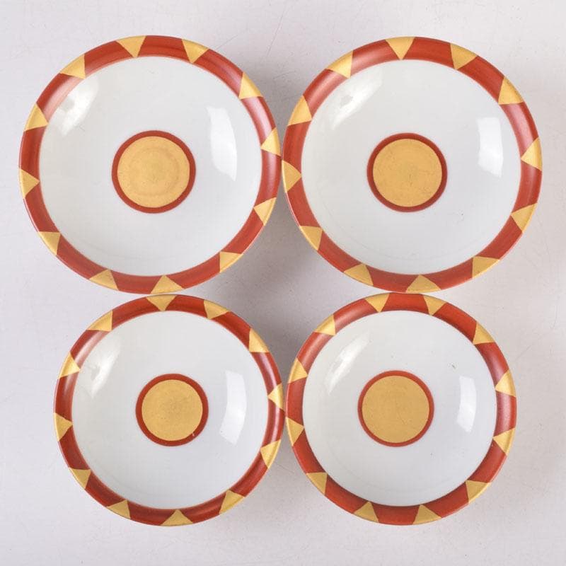 丹山窯　小峠葛芳作　赤絵金彩　組盃　酒杯　共布共箱　2点まとめて　C　8449