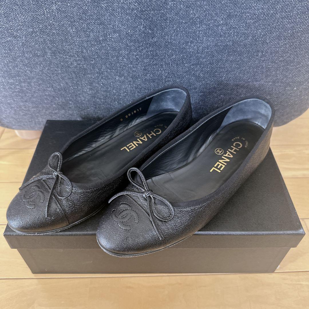 CHANEL シャネル　ロゴ リボン バレエシューズ パンプス ブラック 36