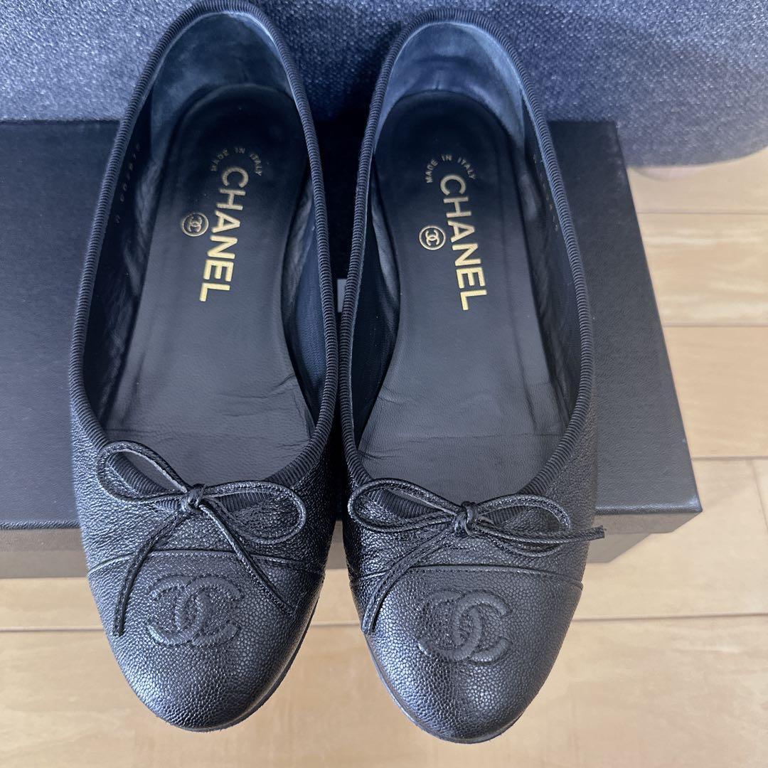 CHANEL シャネル　ロゴ リボン バレエシューズ パンプス ブラック 36