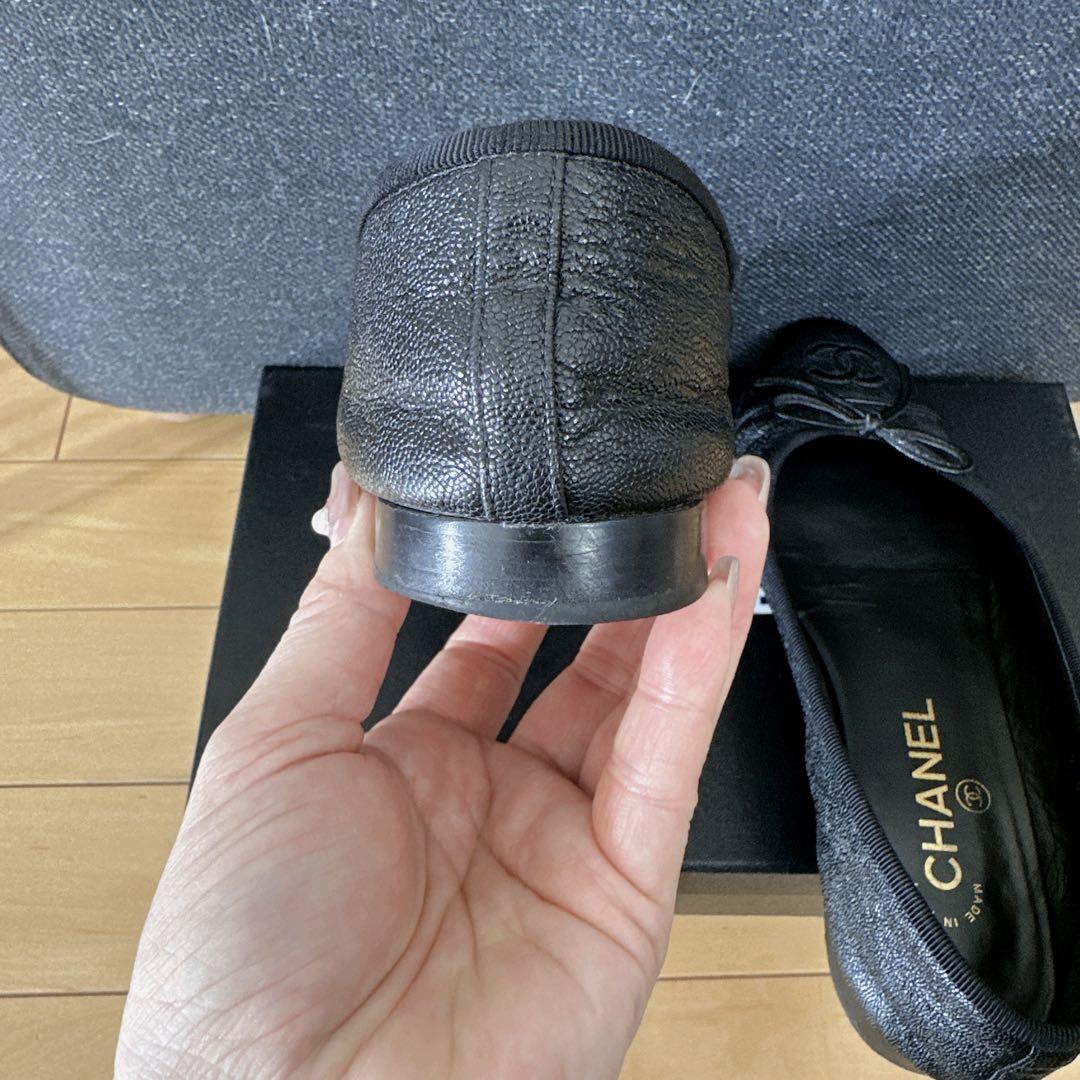 CHANEL シャネル　ロゴ リボン バレエシューズ パンプス ブラック 36