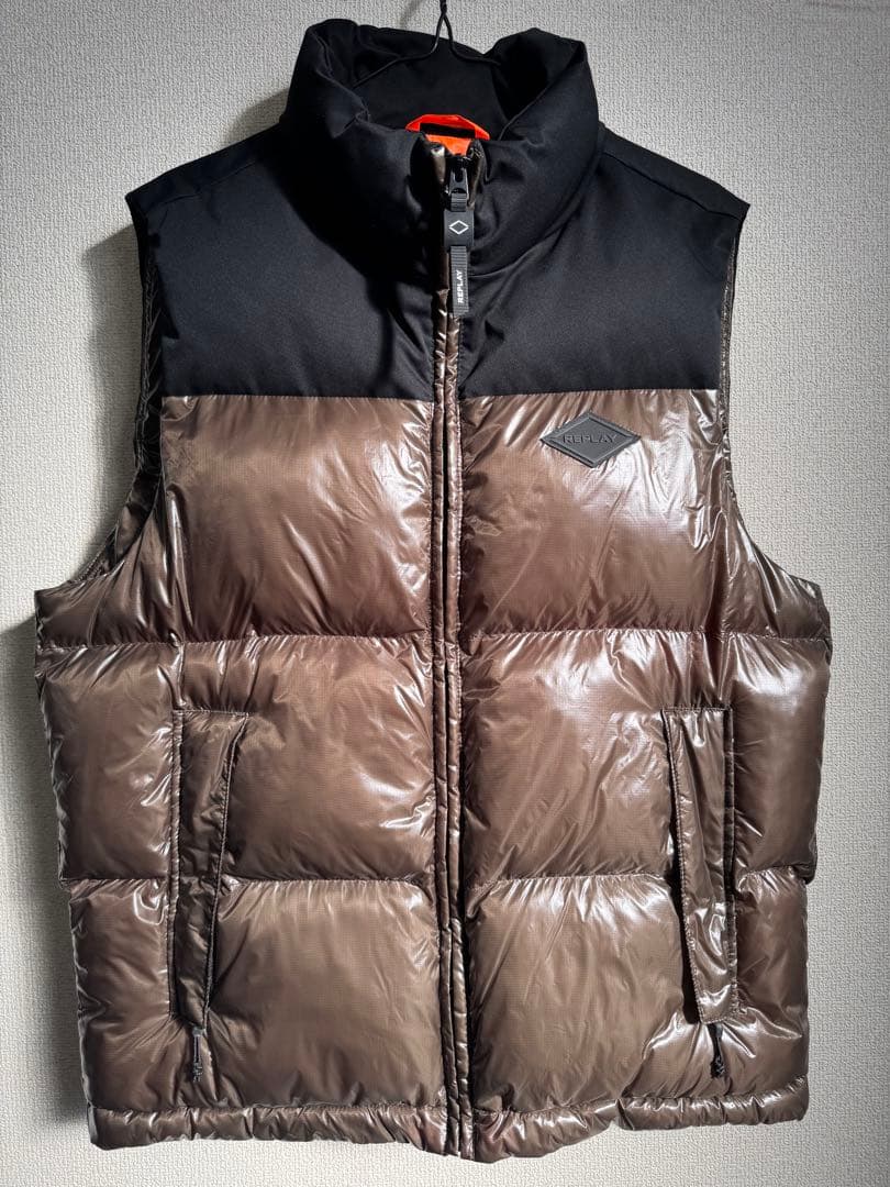 REPLAY リプレイ 中綿ベスト M カーキ×ブラック 定価39,600円