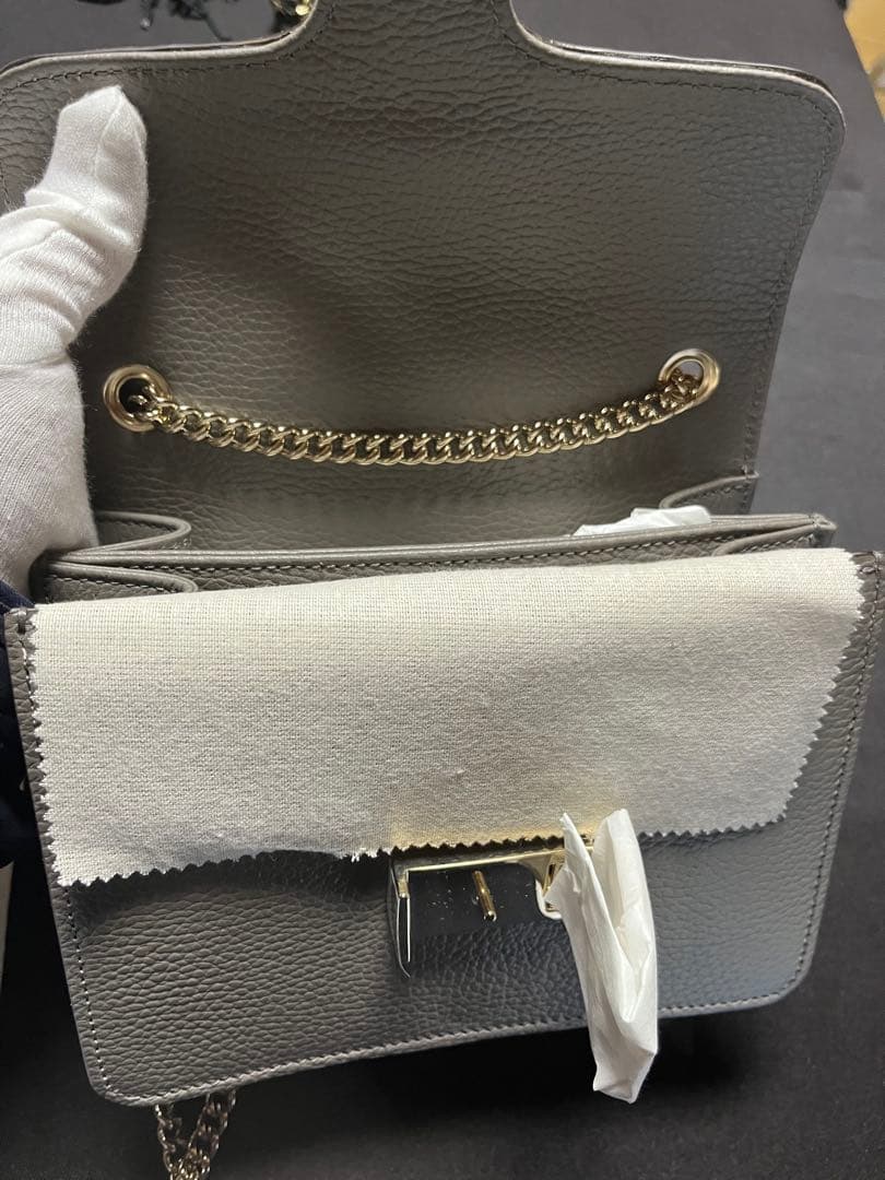 GUCCI インターロッキングGレザーチェーンショルダーバッグ グレー 3WAY