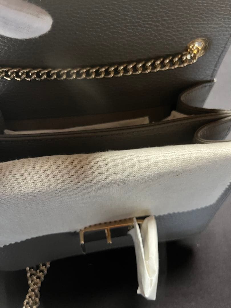 GUCCI インターロッキングGレザーチェーンショルダーバッグ グレー 3WAY