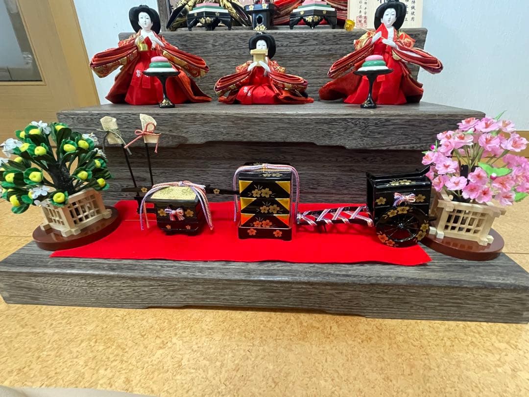 三段ひな祭り雛人形セット 正絹西陣織